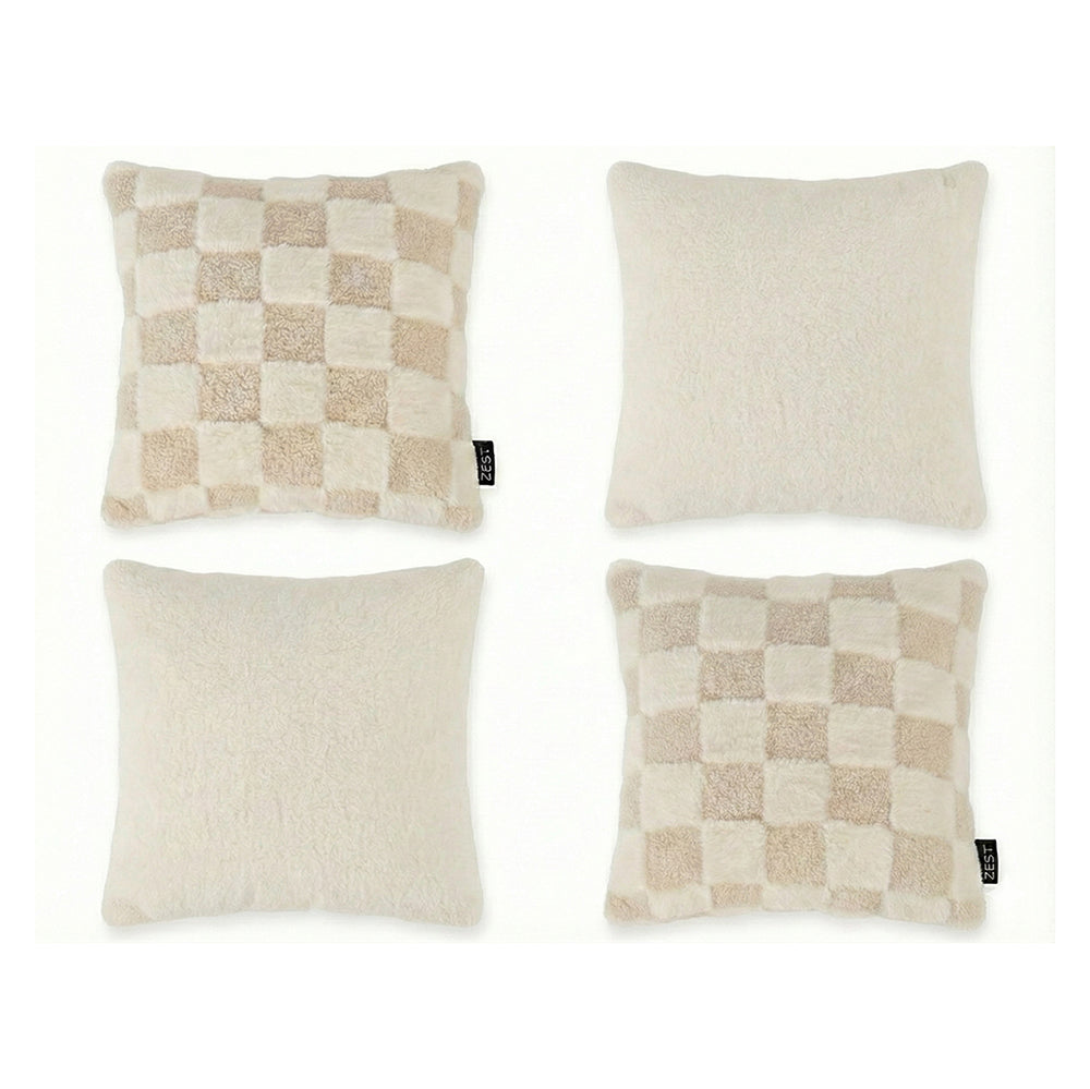 4 Delige Kussenset Fleece - Crème/Beige - Inclusief binnenkussens & Rits