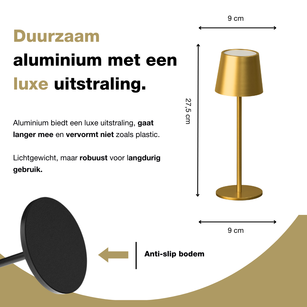 Tafellamp oplaadbaar - Draadloos en dimbaar - Goud
