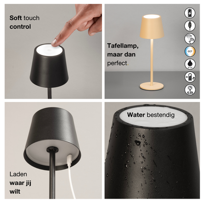 Genopladelig bordlampe - Trådløs og dæmpbar - Kaffe