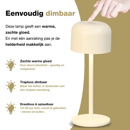 Finley - Tafellamp oplaadbaar - Draadloos en dimbaar - Beige