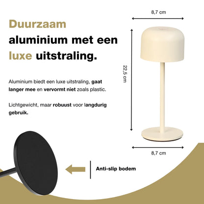 Finley - Tafellamp oplaadbaar - Draadloos en dimbaar - Beige