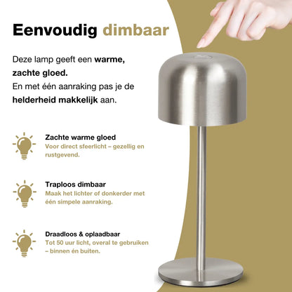Finley - Tafellamp oplaadbaar - Draadloos en dimbaar - Nikkel