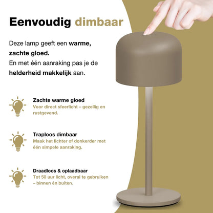 Finley - Tafellamp oplaadbaar - Draadloos en dimbaar - Grijs-bruin