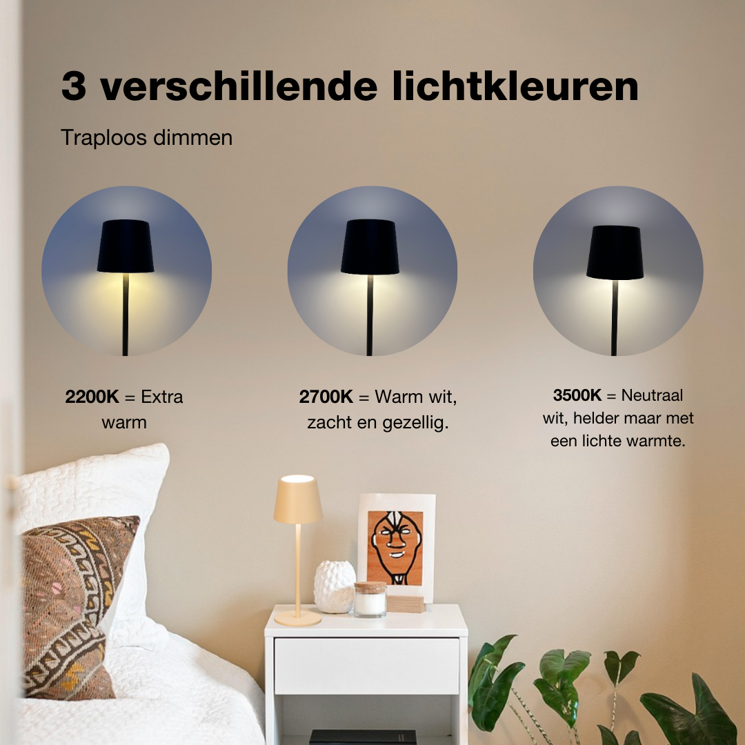 Genopladelig bordlampe - Trådløs og dæmpbar - Kaffe