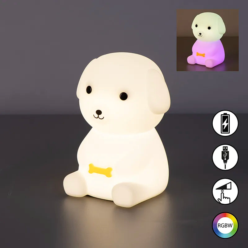 Leo Hond Nachtlamp – Wit | Dimbaar & RGB Kleurverandering