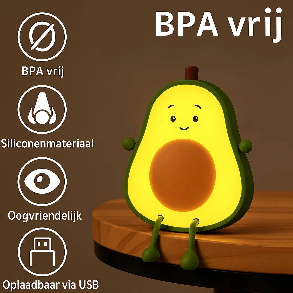 Bobi Avocado Nachtlamp – Groen | Dimbaar & Meerkleurig Licht | Touch Bediening