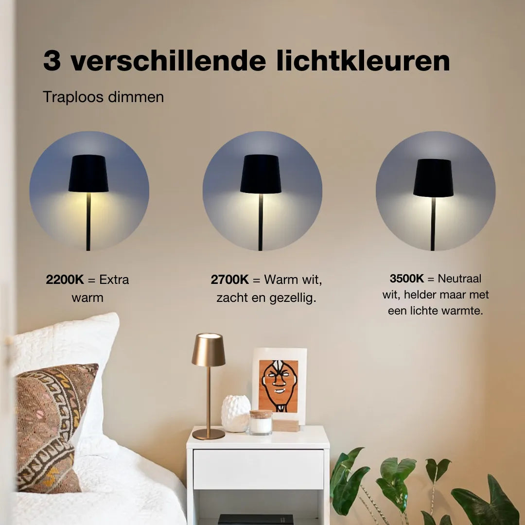 Tafellamp oplaadbaar - Draadloos en dimbaar - Koffie