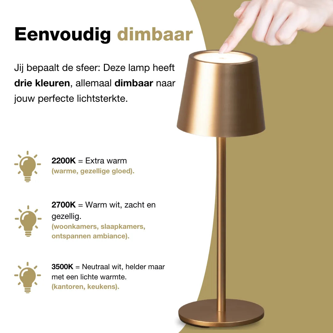 Tafellamp oplaadbaar - Draadloos en dimbaar - Koffie