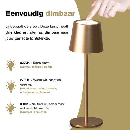 Tafellamp oplaadbaar - Draadloos en dimbaar - Koffie