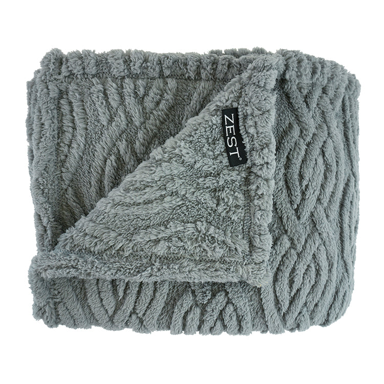 Zest - Teddy Plaid - Flanel Kabel - Lichtgrijs (170x130cm)