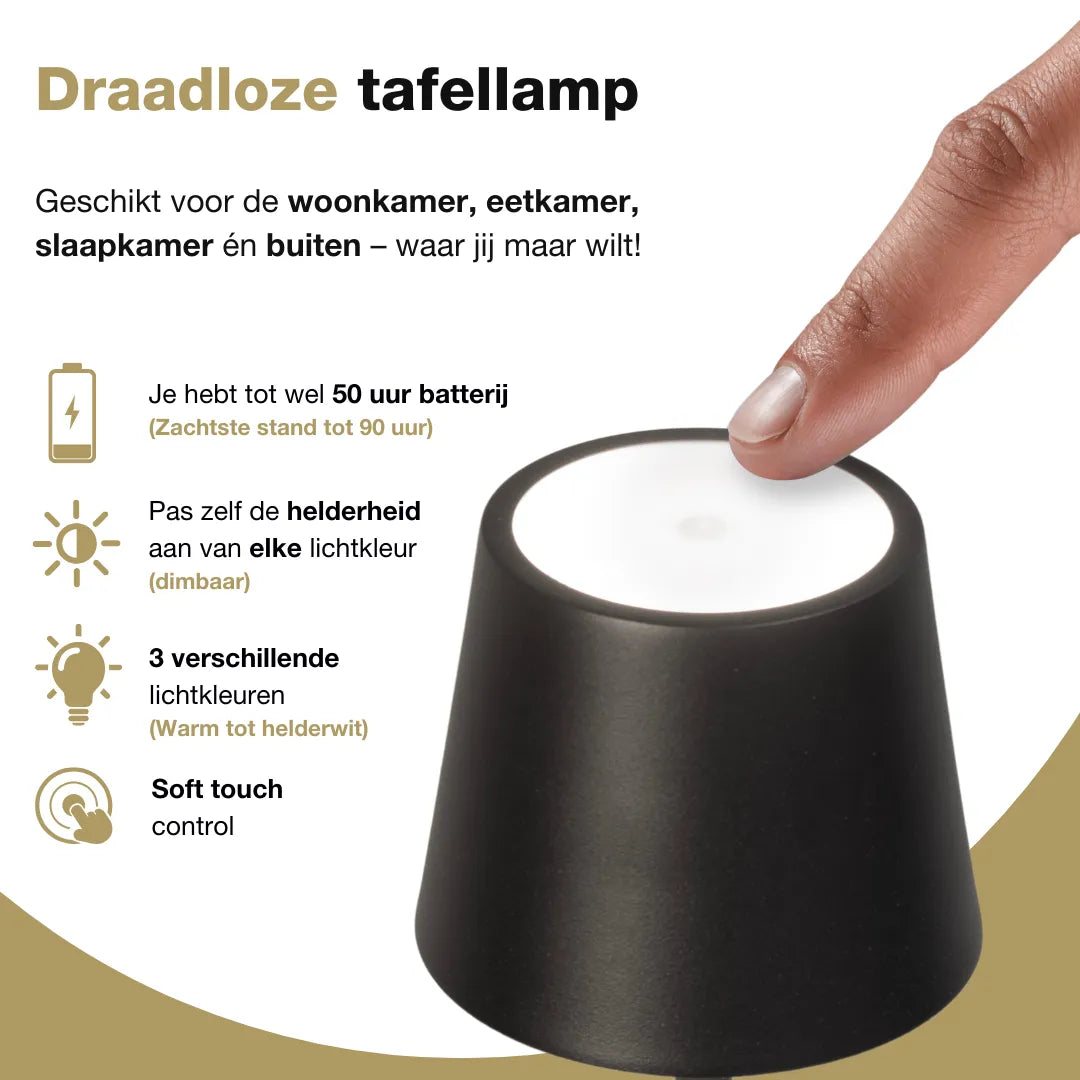 Tafellamp oplaadbaar - Draadloos en dimbaar - Grijs