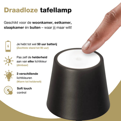 Tafellamp oplaadbaar - Draadloos en dimbaar - Grijs