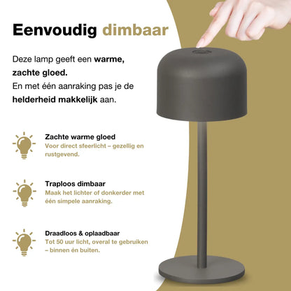 Finley - Tafellamp oplaadbaar - Draadloos en dimbaar - Zand Grijs