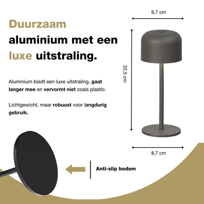 Finley - Tafellamp oplaadbaar - Draadloos en dimbaar - Zand Grijs