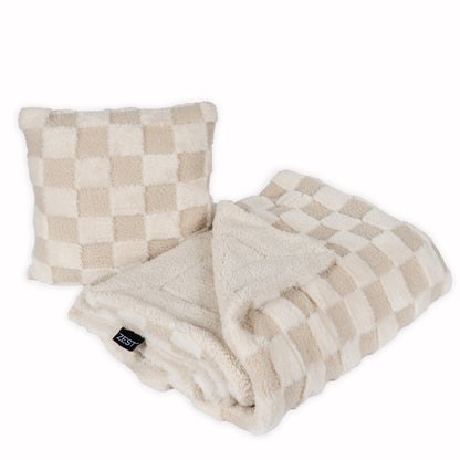 Zest - Luxe Plaid - Beige/Crème geblokt - (170x130 cm)