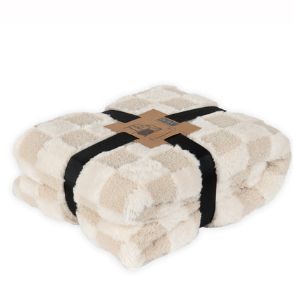 Zest - Luxe Plaid - Beige/Crème geblokt - (170x130 cm)