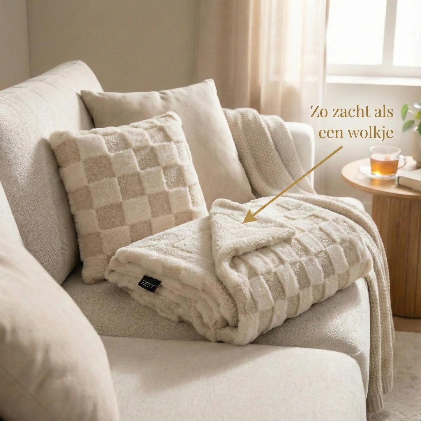 Zest - Luxe Plaid - Beige/Crème geblokt - (170x130 cm)